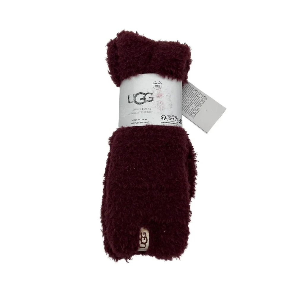 UGG Socks Womens OS Wild Grape Chenille Crew Soft Fuzzy Cozy Warm Burgundy